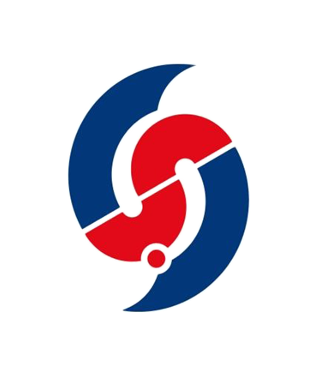 a red and blue logo